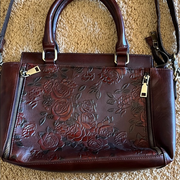 Elegant Brown Floral Embossed Handbag - Picture 2 of 11